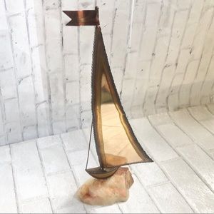 Vintage John DeMott Signed Brass Sailboat Sculpture MCM Onyx Base